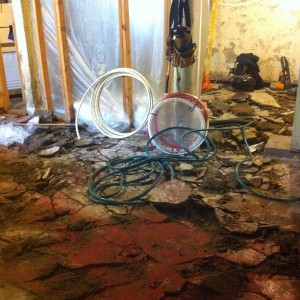 Shattered concrete floor